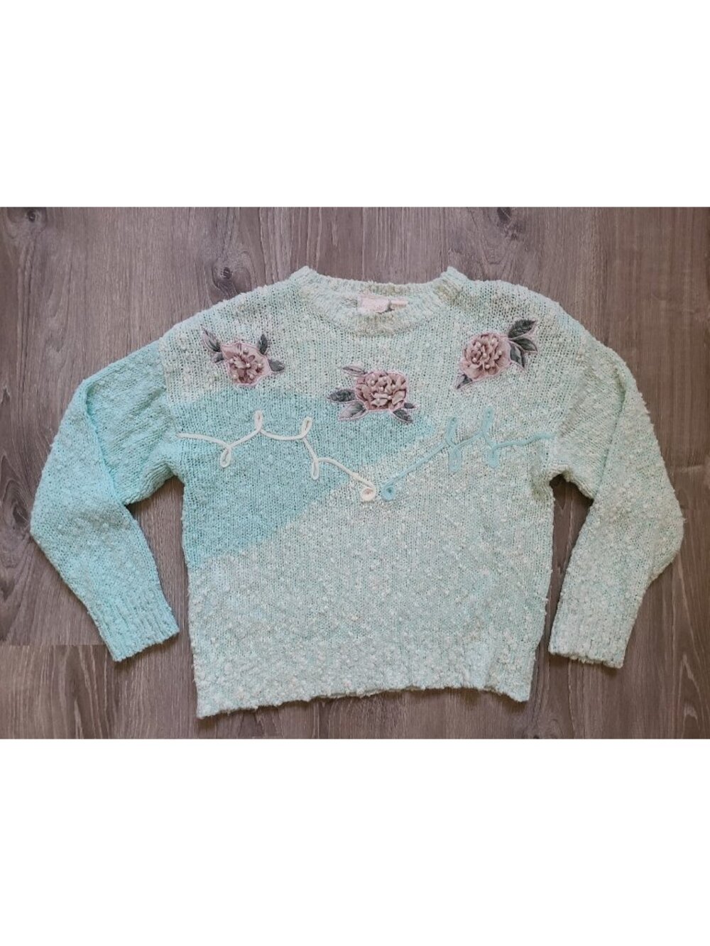 VTG Needles & Yarn Womens M Pullover Sweater Grannycore Beaded Embroidered
